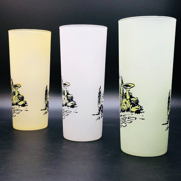 60s Southern Belle Tom Collins Cocktail Glass Set of 3 Frosted Highball Tumblers - Picture 3 of 13